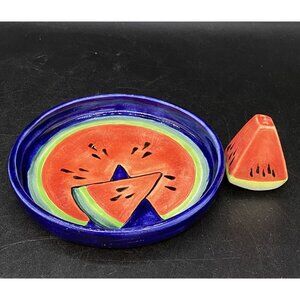 Watermelon & Salt Shaker Mexican Talavera Pottery Decorative Plate